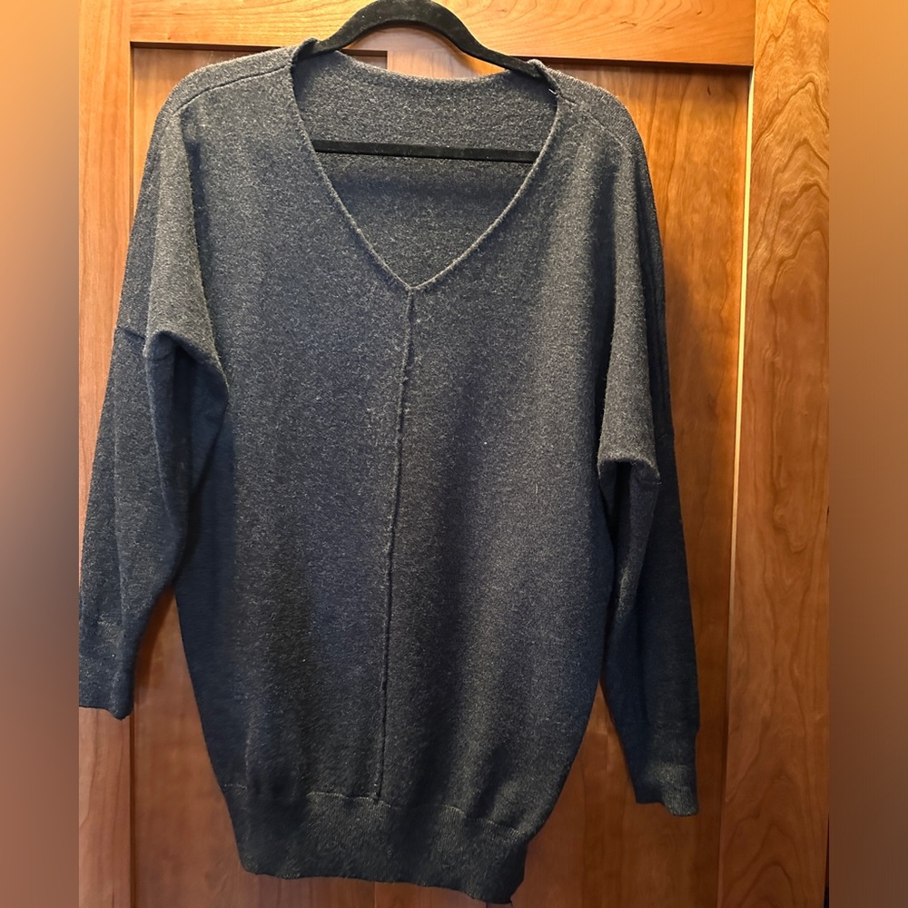 V-neck charcoal gray sweater